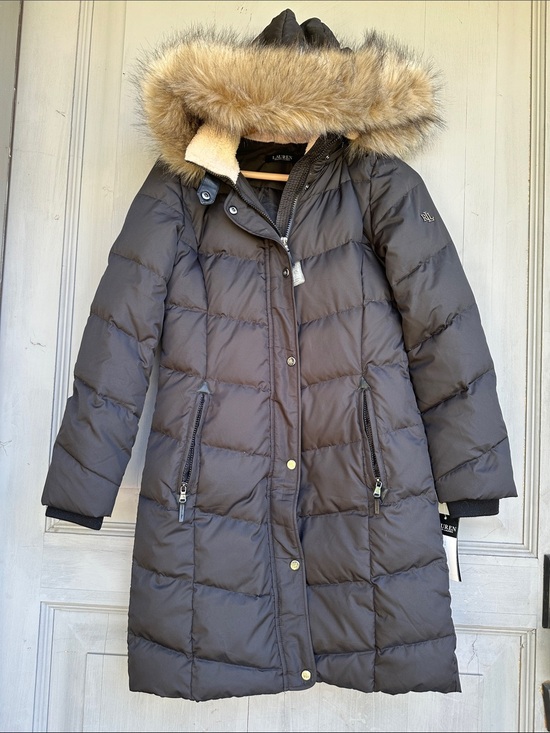 Ralph Lauren Jackets & Blazers - Ralph Lauren Women's Black Quilted Down Coat with Faux Fur Trim Hood